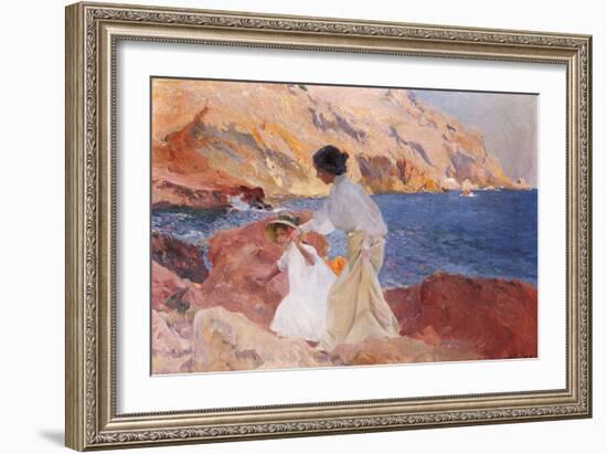 Clotilde and Elena on the Rocks, Javea-Joaquín Sorolla y Bastida-Framed Giclee Print