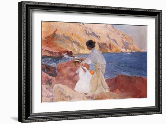 Clotilde and Elena on the Rocks, Javea-Joaquín Sorolla y Bastida-Framed Giclee Print