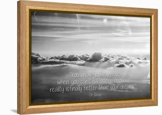 Cloud Formation from Out a Plane Window in Black and White with Dr. Seuss Quote-null-Framed Stretched Canvas