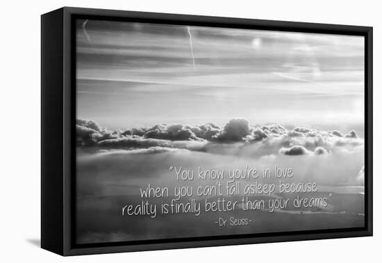 Cloud Formation from Out a Plane Window in Black and White with Dr. Seuss Quote-null-Framed Stretched Canvas