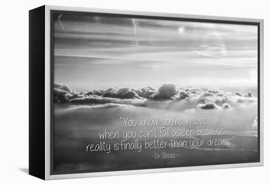 Cloud Formation from Out a Plane Window in Black and White with Dr. Seuss Quote-null-Framed Stretched Canvas