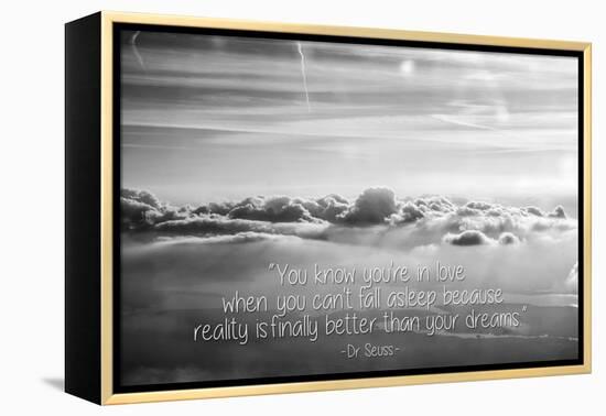 Cloud Formation from Out a Plane Window in Black and White with Dr. Seuss Quote-null-Framed Stretched Canvas