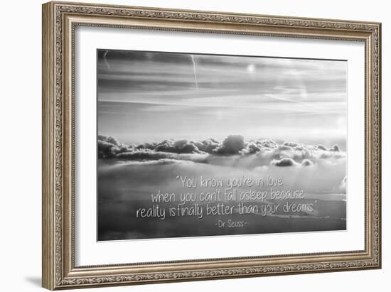 Cloud Formation from Out a Plane Window in Black and White with Dr. Seuss Quote-null-Framed Photo