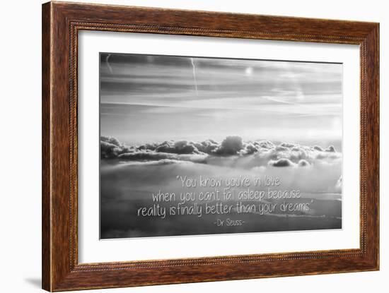 Cloud Formation from Out a Plane Window in Black and White with Dr. Seuss Quote-null-Framed Photo