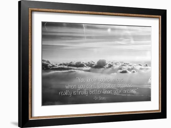 Cloud Formation from Out a Plane Window in Black and White with Dr. Seuss Quote-null-Framed Photo