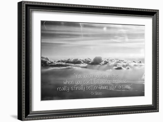 Cloud Formation from Out a Plane Window in Black and White with Dr. Seuss Quote-null-Framed Photo