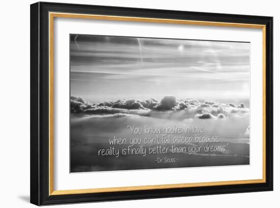 Cloud Formation from Out a Plane Window in Black and White with Dr. Seuss Quote-null-Framed Photo