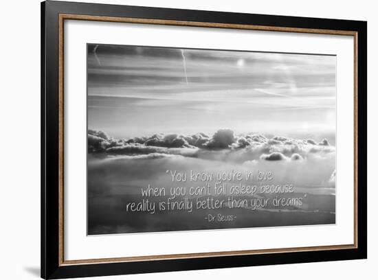 Cloud Formation from Out a Plane Window in Black and White with Dr. Seuss Quote-null-Framed Photo