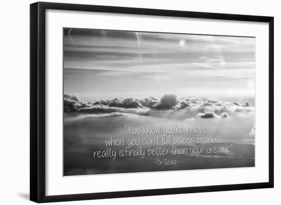 Cloud Formation from Out a Plane Window in Black and White with Dr. Seuss Quote-null-Framed Photo