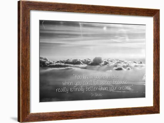 Cloud Formation from Out a Plane Window in Black and White with Dr. Seuss Quote-null-Framed Photo