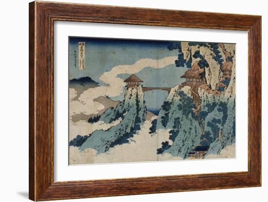 Cloud Hanging Bridge at Mount Gyodo, Ashikaga, from the Series 'Rare Views of Famous Japanese…-Katsushika Hokusai-Framed Giclee Print