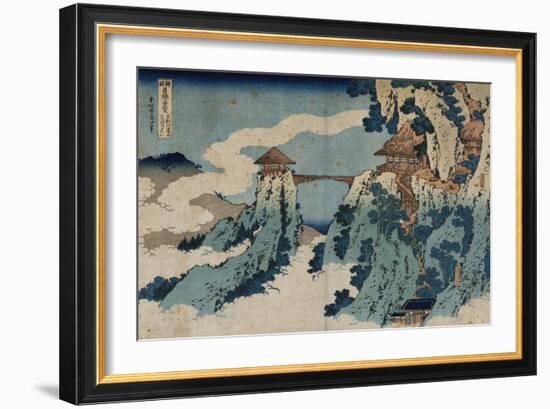 Cloud Hanging Bridge at Mount Gyodo, Ashikaga, from the Series 'Rare Views of Famous Japanese…-Katsushika Hokusai-Framed Giclee Print