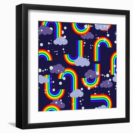 Clouds and Rainbow Cartoon Wallpaper-tomka-Framed Art Print