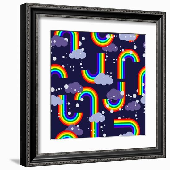 Clouds and Rainbow Cartoon Wallpaper-tomka-Framed Art Print