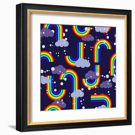 Clouds and Rainbow Cartoon Wallpaper-tomka-Framed Art Print