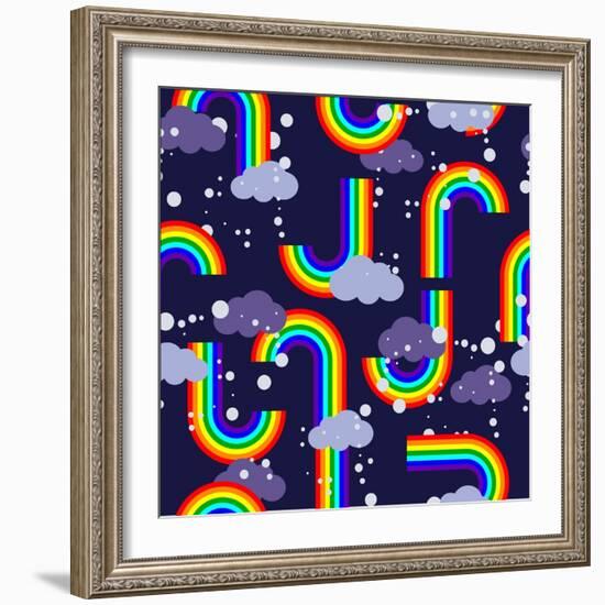 Clouds and Rainbow Cartoon Wallpaper-tomka-Framed Art Print