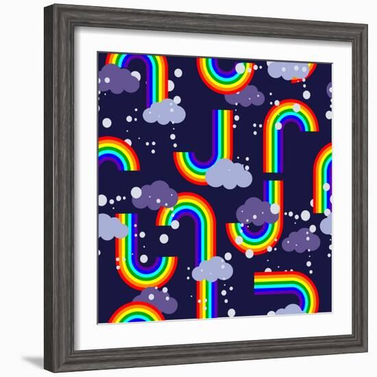 Clouds and Rainbow Cartoon Wallpaper-tomka-Framed Premium Giclee Print