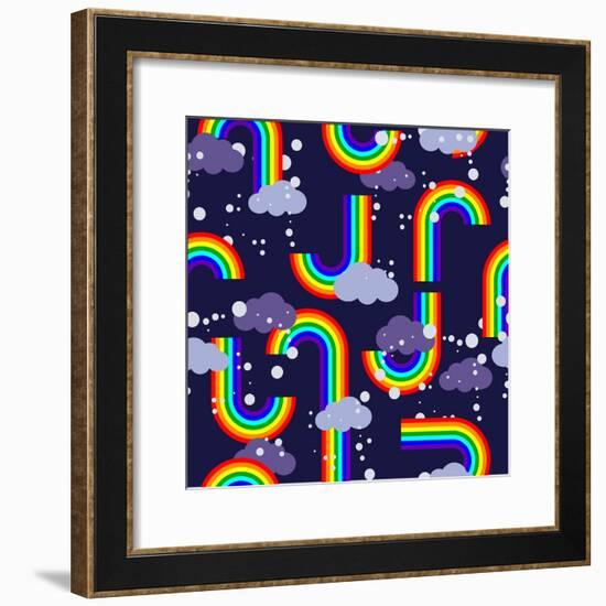 Clouds and Rainbow Cartoon Wallpaper-tomka-Framed Premium Giclee Print