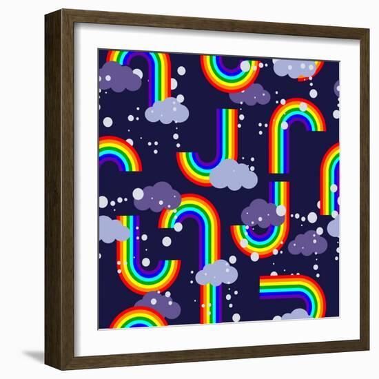 Clouds and Rainbow Cartoon Wallpaper-tomka-Framed Premium Giclee Print