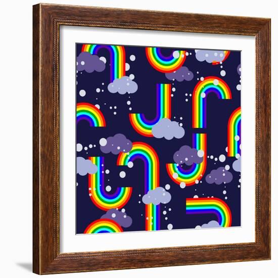 Clouds and Rainbow Cartoon Wallpaper-tomka-Framed Premium Giclee Print