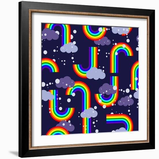 Clouds and Rainbow Cartoon Wallpaper-tomka-Framed Premium Giclee Print