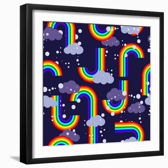 Clouds and Rainbow Cartoon Wallpaper-tomka-Framed Premium Giclee Print