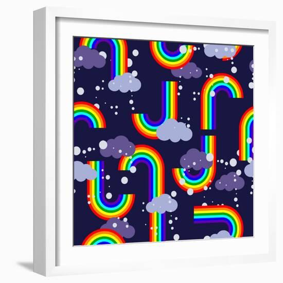 Clouds and Rainbow Cartoon Wallpaper-tomka-Framed Premium Giclee Print