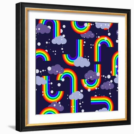 Clouds and Rainbow Cartoon Wallpaper-tomka-Framed Premium Giclee Print