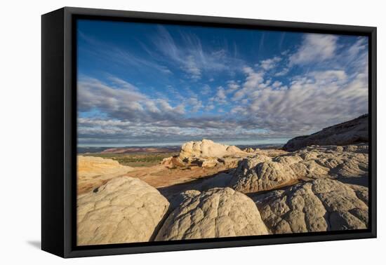 Clouds and textured sandstone landscape, Vermillion Cliffs, White Pocket wilderness, Bureau of Land-Howie Garber-Framed Premier Image Canvas