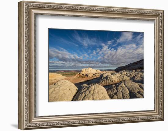 Clouds and textured sandstone landscape, Vermillion Cliffs, White Pocket wilderness, Bureau of Land-Howie Garber-Framed Photographic Print