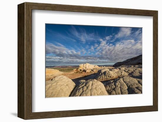 Clouds and textured sandstone landscape, Vermillion Cliffs, White Pocket wilderness, Bureau of Land-Howie Garber-Framed Photographic Print