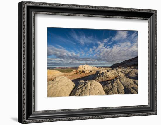 Clouds and textured sandstone landscape, Vermillion Cliffs, White Pocket wilderness, Bureau of Land-Howie Garber-Framed Photographic Print