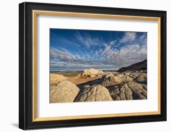 Clouds and textured sandstone landscape, Vermillion Cliffs, White Pocket wilderness, Bureau of Land-Howie Garber-Framed Photographic Print