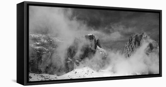 Clouds hang between the mountains of the Dolomites-Jean Schwarz-Framed Premier Image Canvas