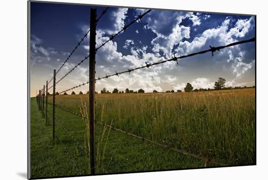 Clouds in Sky and Farmers Fence and Field-rolffimages-Mounted Art Print