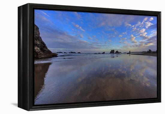 Clouds Reflect in Wet Sand at Sunrise at Bandon Beach, Bandon, Oregon-Chuck Haney-Framed Premier Image Canvas