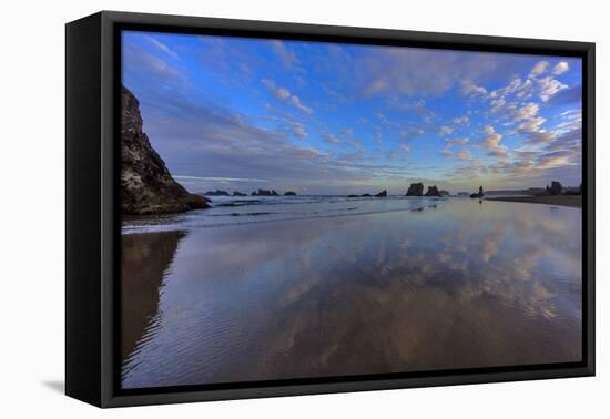 Clouds Reflect in Wet Sand at Sunrise at Bandon Beach, Bandon, Oregon-Chuck Haney-Framed Premier Image Canvas