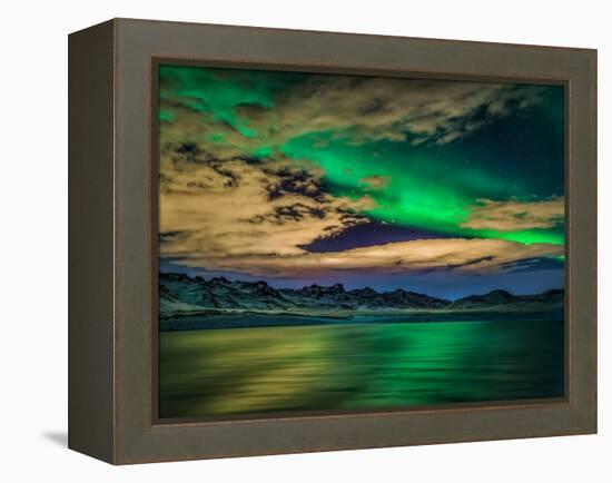 Cloudy Evening with Aurora Borealis or Northern Lights, Kleifarvatn, Iceland-null-Framed Premier Image Canvas