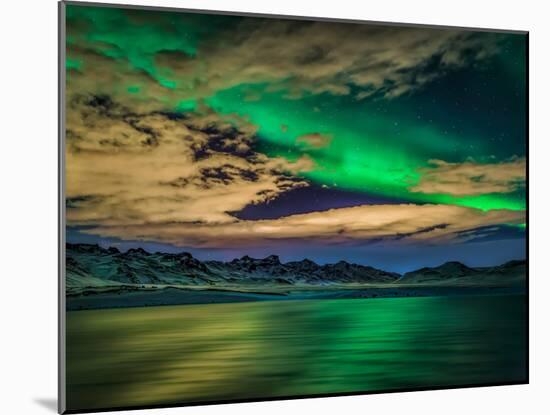 Cloudy Evening with Aurora Borealis or Northern Lights, Kleifarvatn, Iceland-null-Mounted Photographic Print