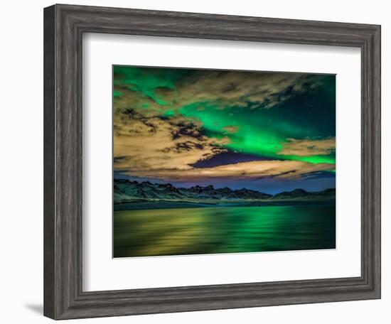 Cloudy Evening with Aurora Borealis or Northern Lights, Kleifarvatn, Iceland-null-Framed Photographic Print