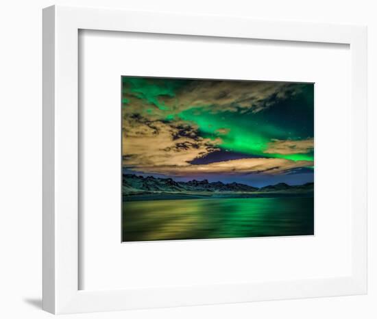 Cloudy Evening with Aurora Borealis or Northern Lights, Kleifarvatn, Iceland-null-Framed Photographic Print