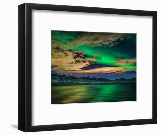 Cloudy Evening with Aurora Borealis or Northern Lights, Kleifarvatn, Iceland-null-Framed Photographic Print