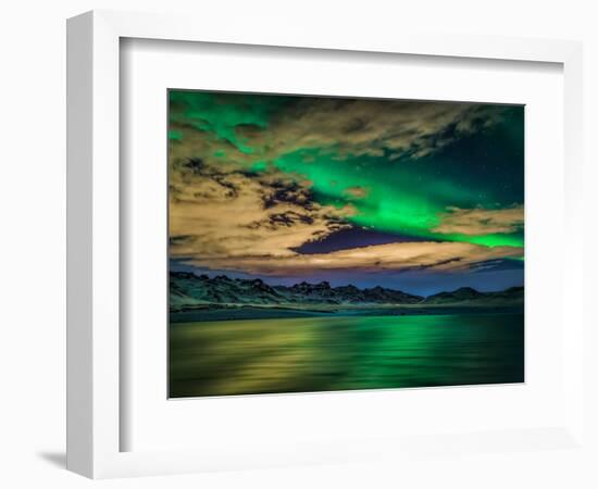 Cloudy Evening with Aurora Borealis or Northern Lights, Kleifarvatn, Iceland-null-Framed Photographic Print