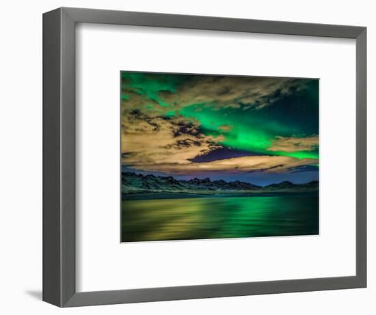 Cloudy Evening with Aurora Borealis or Northern Lights, Kleifarvatn, Iceland-null-Framed Photographic Print