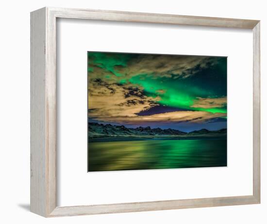 Cloudy Evening with Aurora Borealis or Northern Lights, Kleifarvatn, Iceland-null-Framed Photographic Print