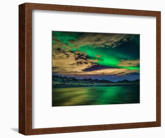 Cloudy Evening with Aurora Borealis or Northern Lights, Kleifarvatn, Iceland-null-Framed Premium Photographic Print