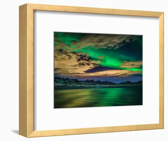 Cloudy Evening with Aurora Borealis or Northern Lights, Kleifarvatn, Iceland-null-Framed Premium Photographic Print