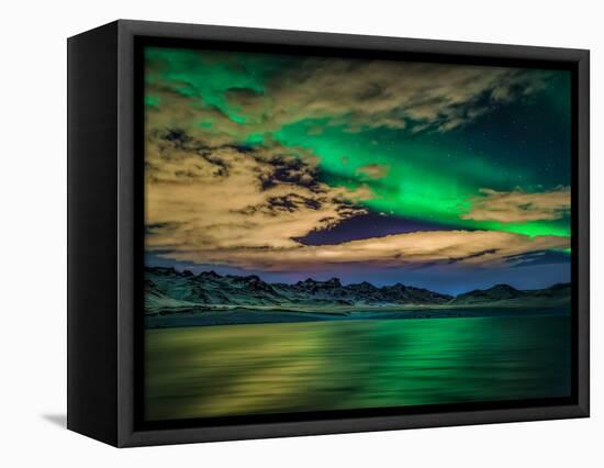 Cloudy Evening with Aurora Borealis or Northern Lights, Kleifarvatn, Iceland-null-Framed Premier Image Canvas