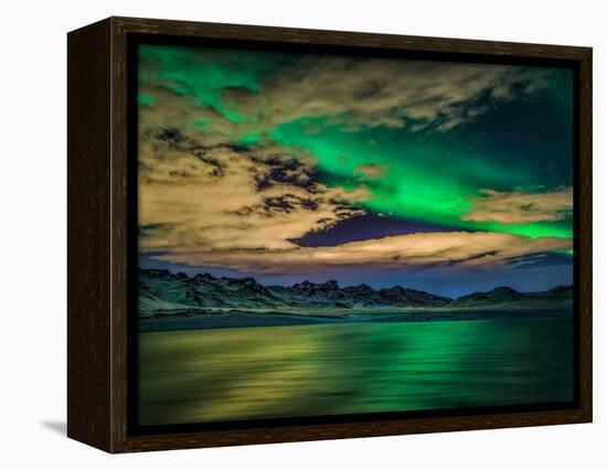 Cloudy Evening with Aurora Borealis or Northern Lights, Kleifarvatn, Iceland-null-Framed Premier Image Canvas