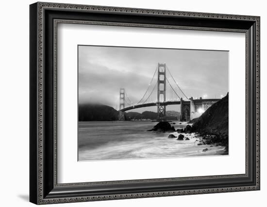 Cloudy sunset, ocean waves in San Francisco at Golden Gate Bridge from Marshall Beach-David Chang-Framed Photographic Print